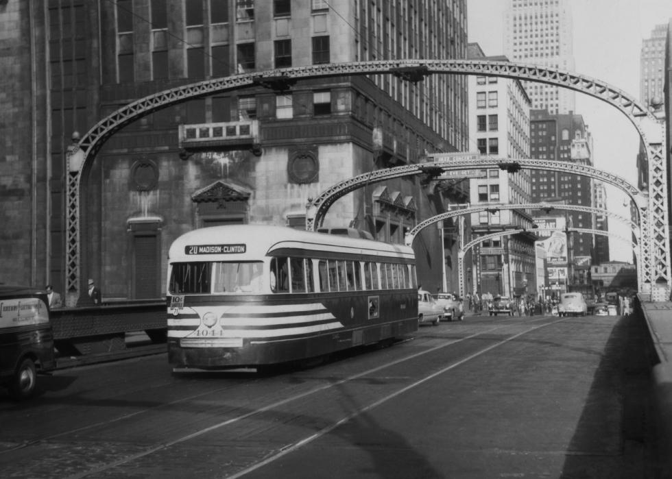 Rail streetcar on a Chicago street