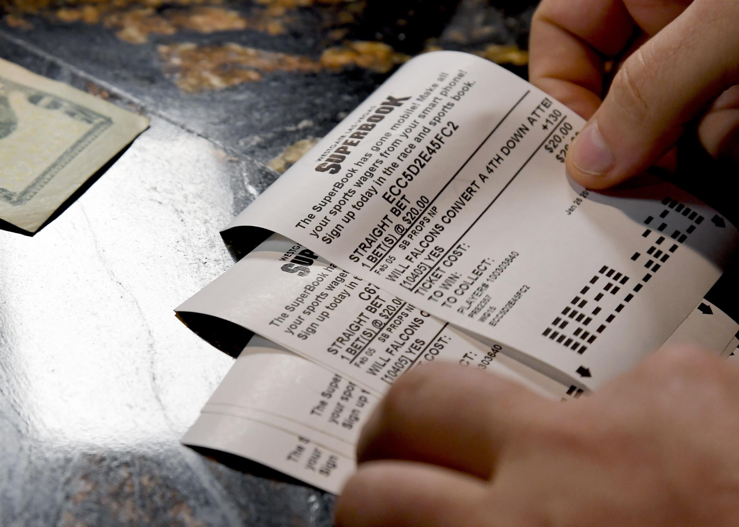 A bettor's slip for proposition bets for Super Bowl LI.
