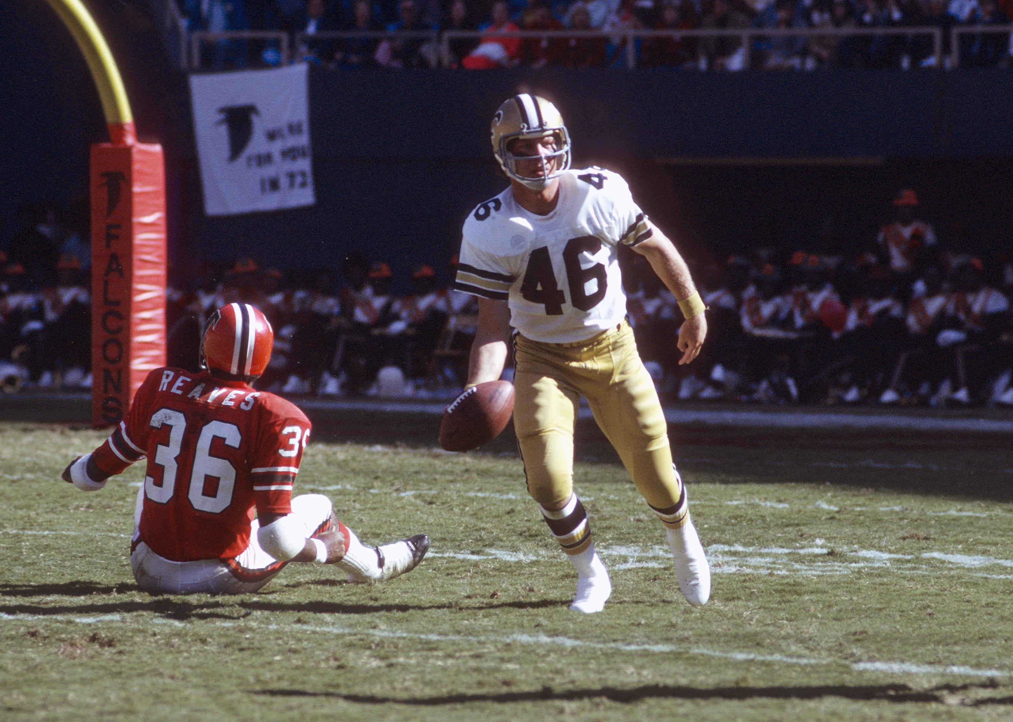 Danny Abramowicz #46 of the New Orleans Saints in action against the Atlanta Falcons.