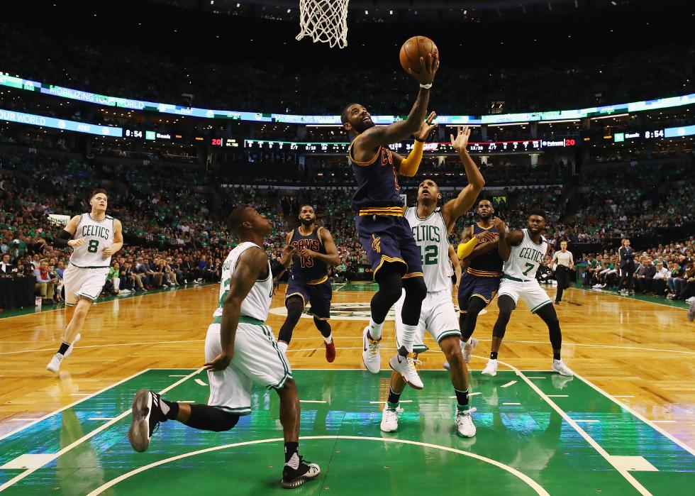  Kyrie Irving of the Cleveland Cavaliers drives to the basket