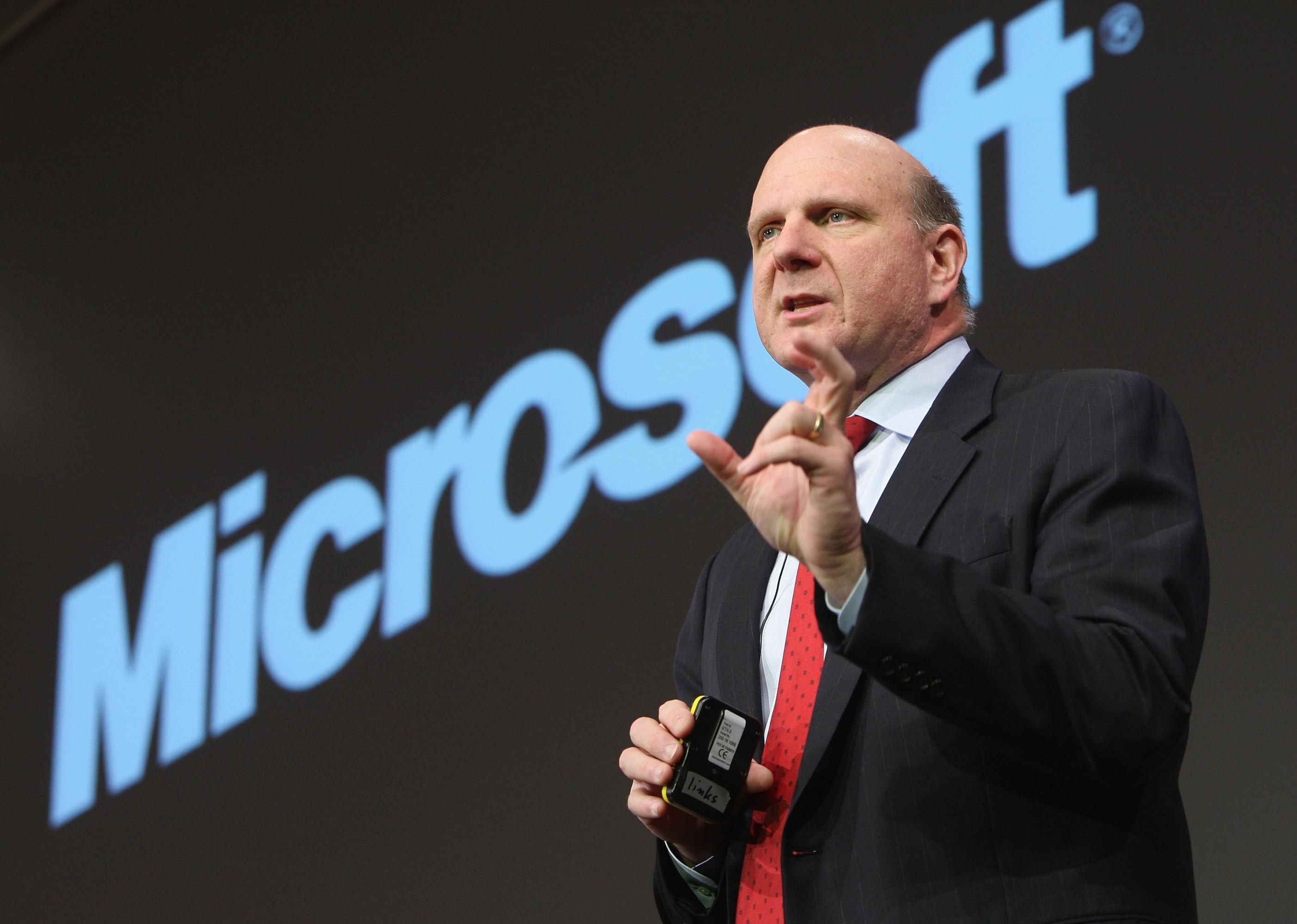Steve Ballmer speaks at Microsoft event.