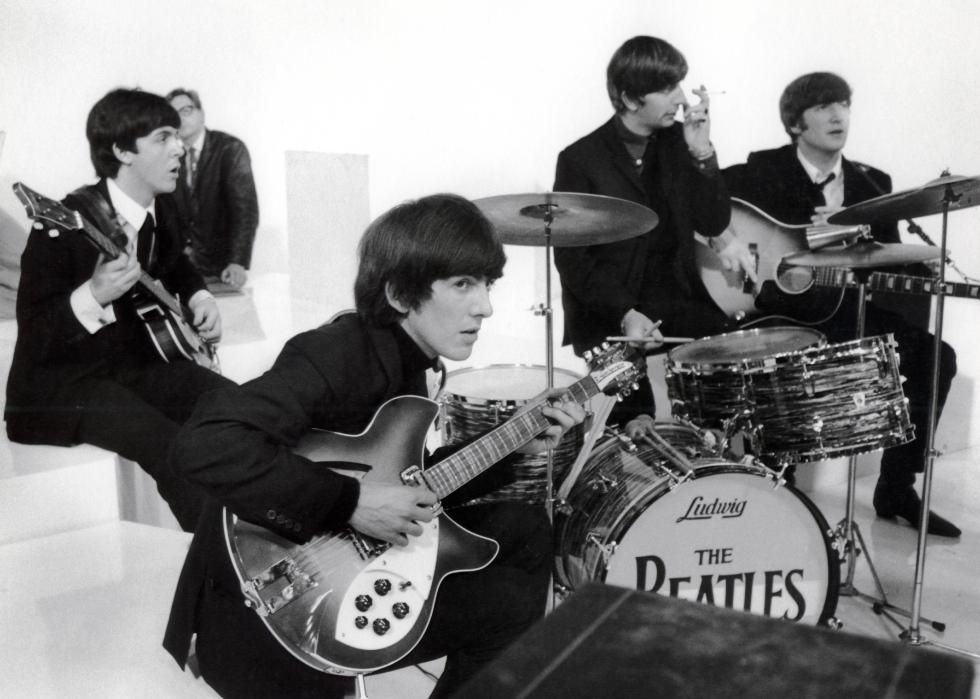 The Beatles filming 'A Hard Day's Night' at Scala Theatre.