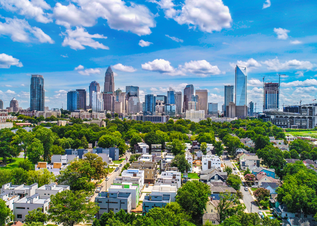 An aerial view of Charlotte on a sunny day.