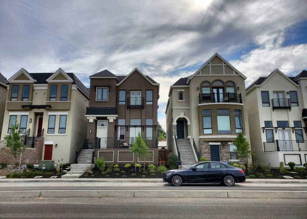 Three story row homes from the street.