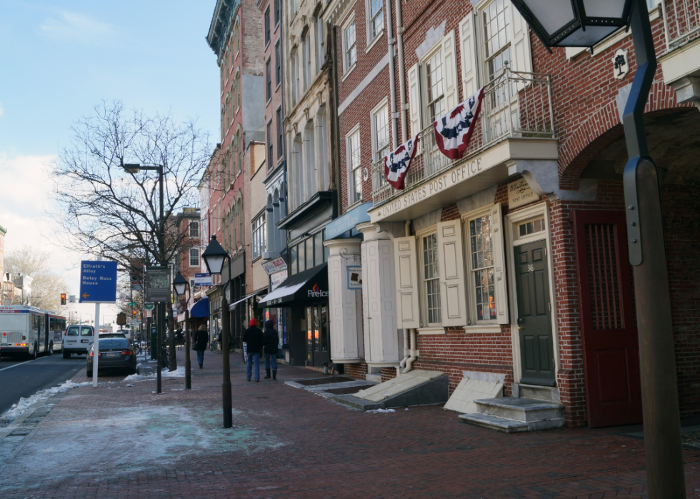 Historic brick buildings in Philadelphia, Pennsylvania.
