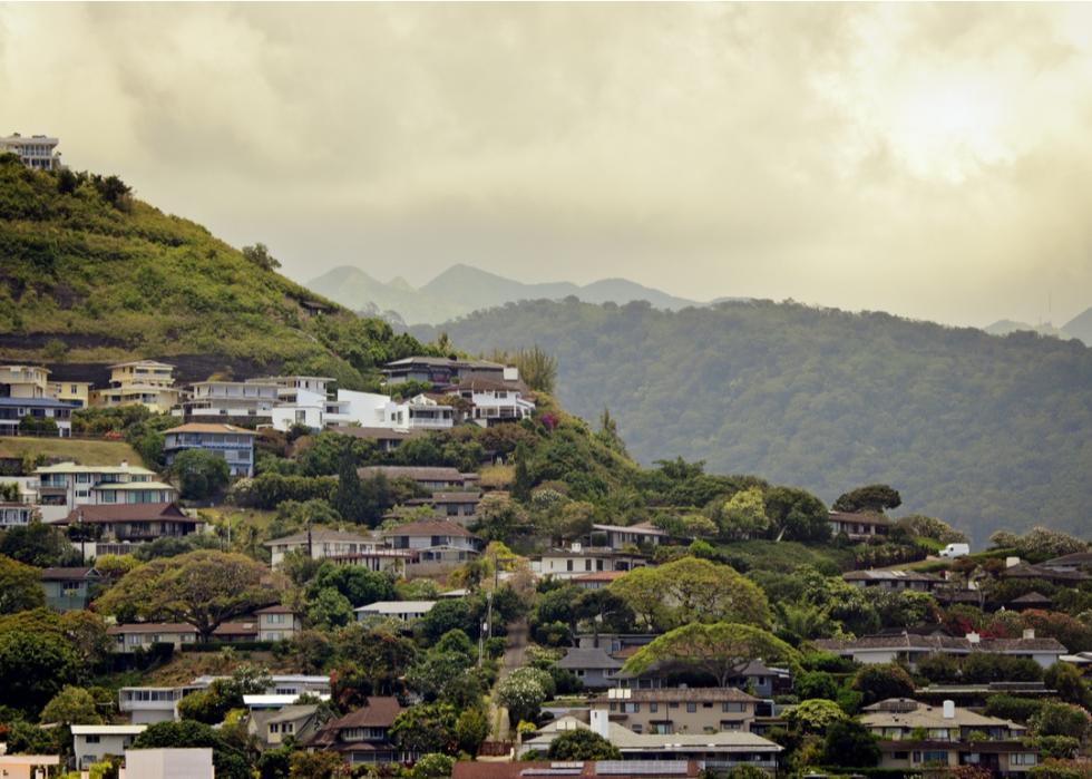 Homes on a lush Hawaiian hillside.