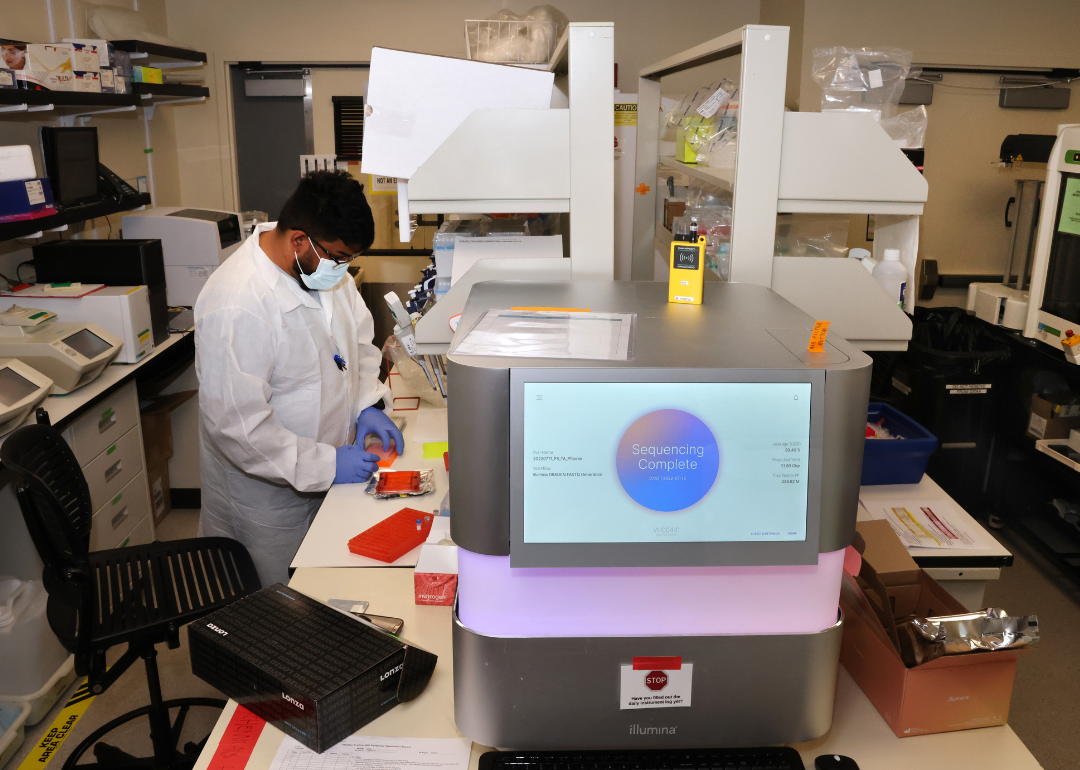 A Monkeypox research scientist in a lab.