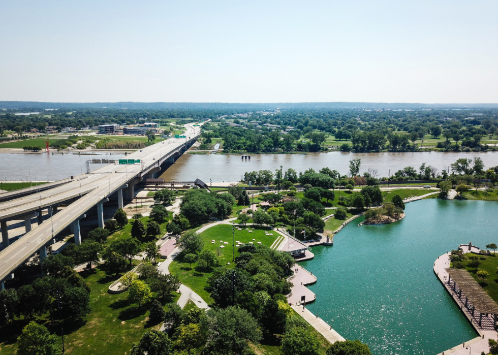 Downtown Omaha, Nebraska near the river.