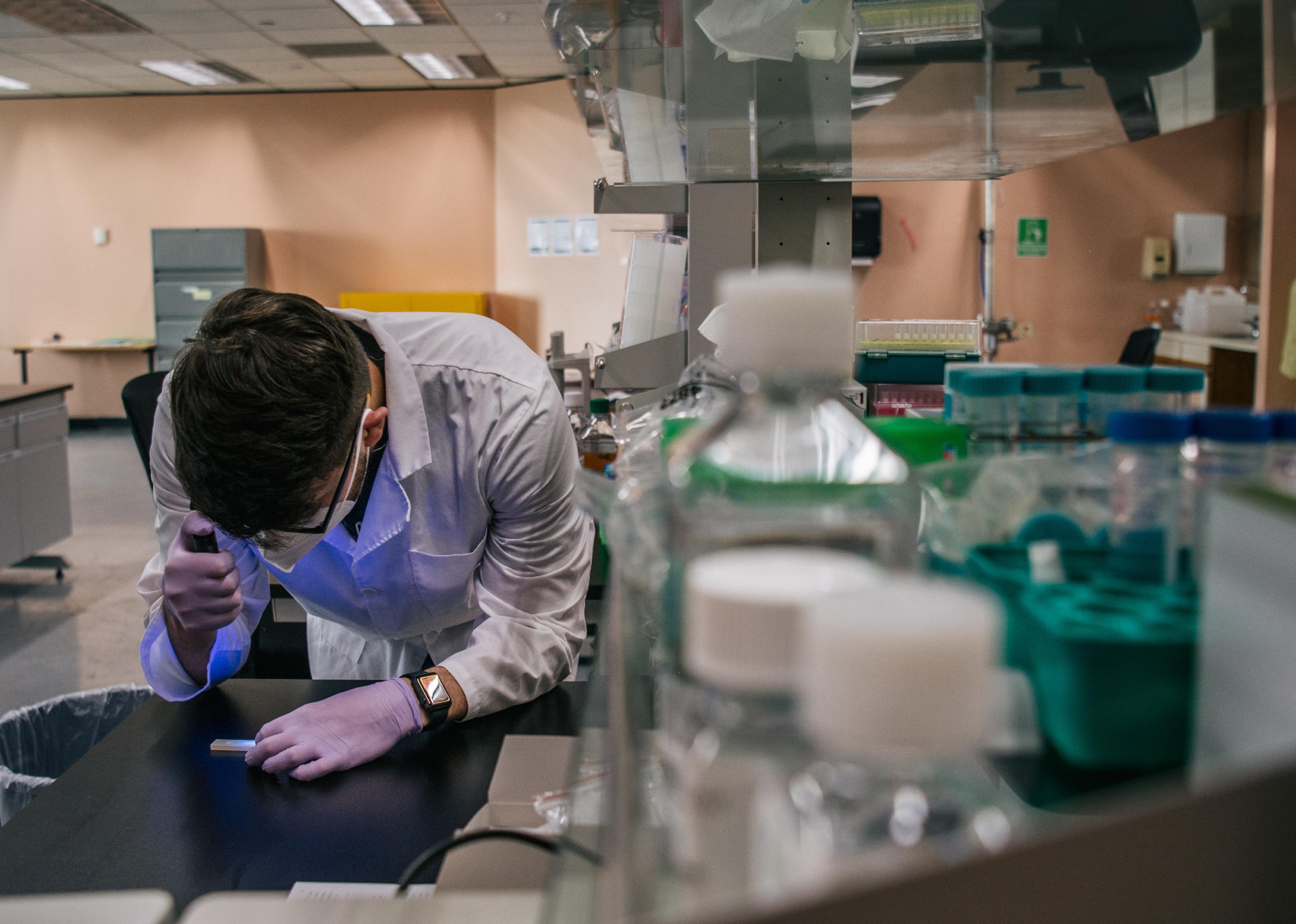 A lab tech analyzes Covid samples.