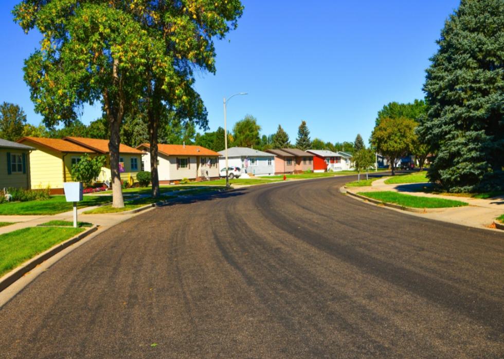 Colorful street of small new homes.