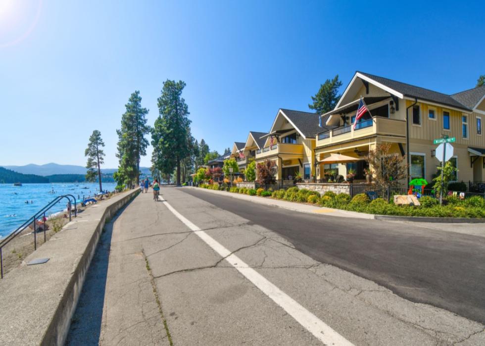 A row of luxury townhomes on the water.