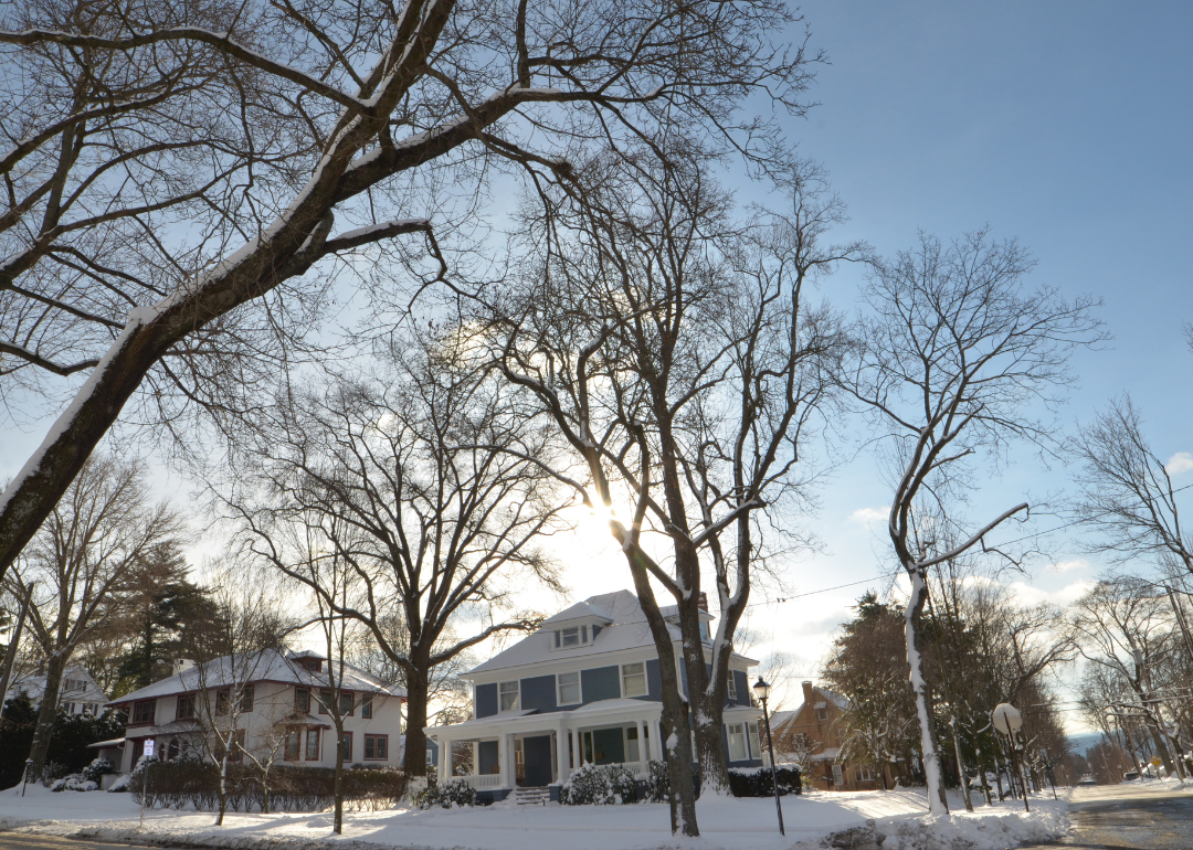 Winter in Johnstown, PA with homes covered in snow.