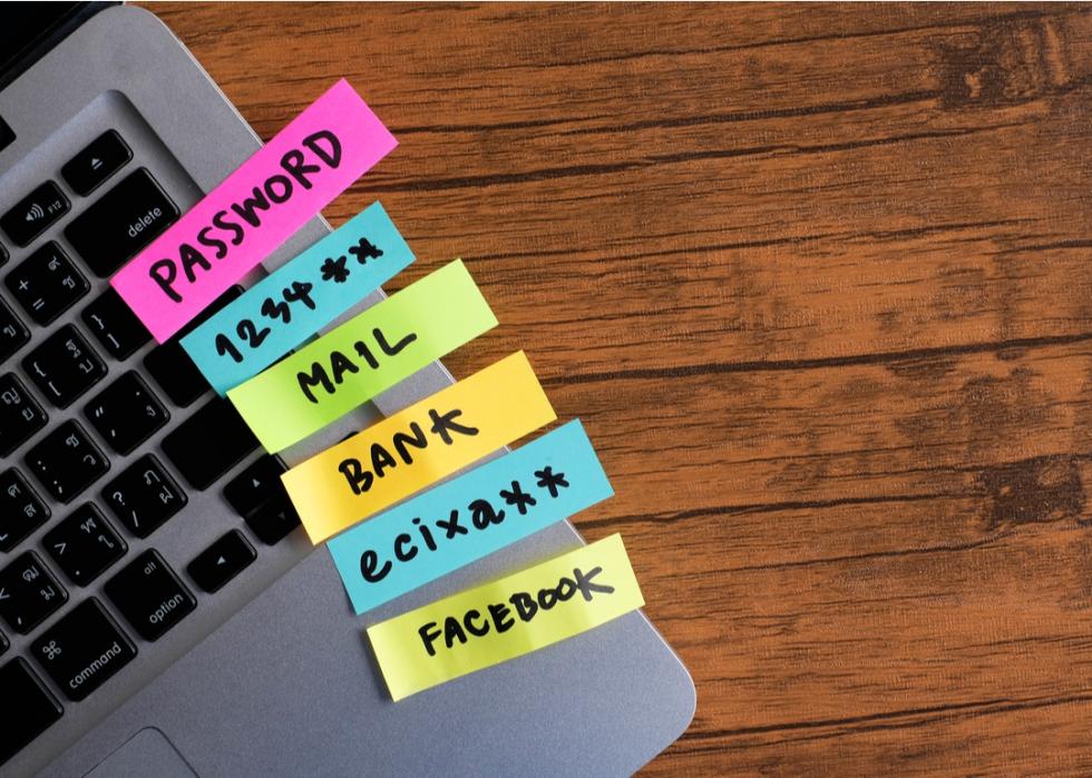 Keyboard with a list of passwords on the side.