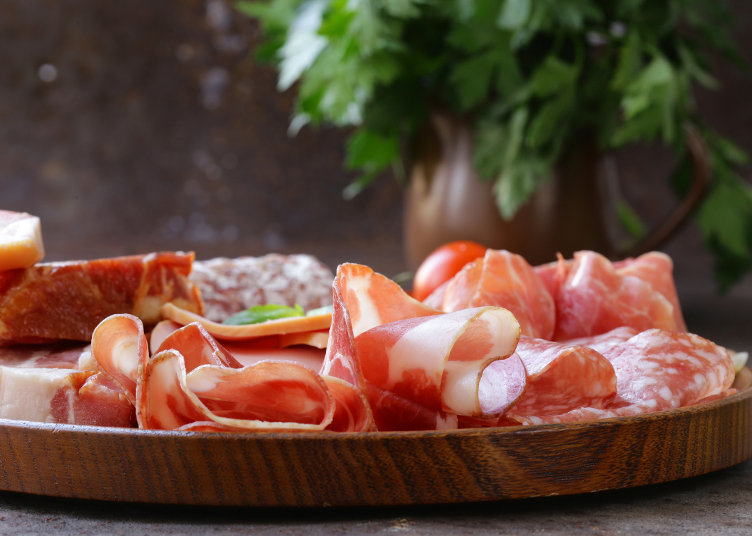 A plate of meats.