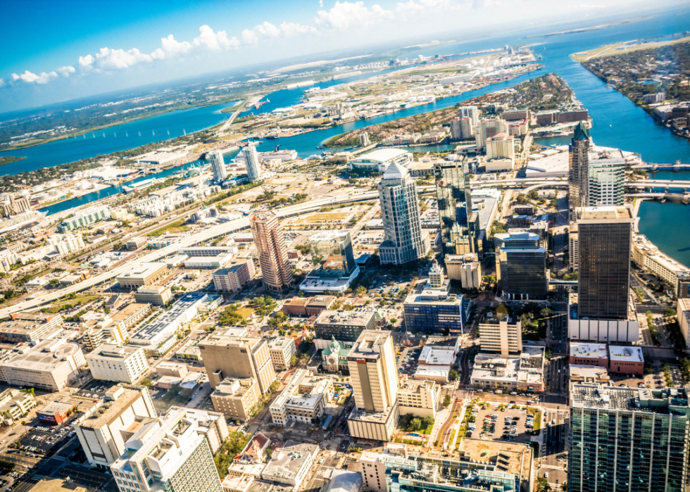Tampa, Florida aerial view of downtown on the water.