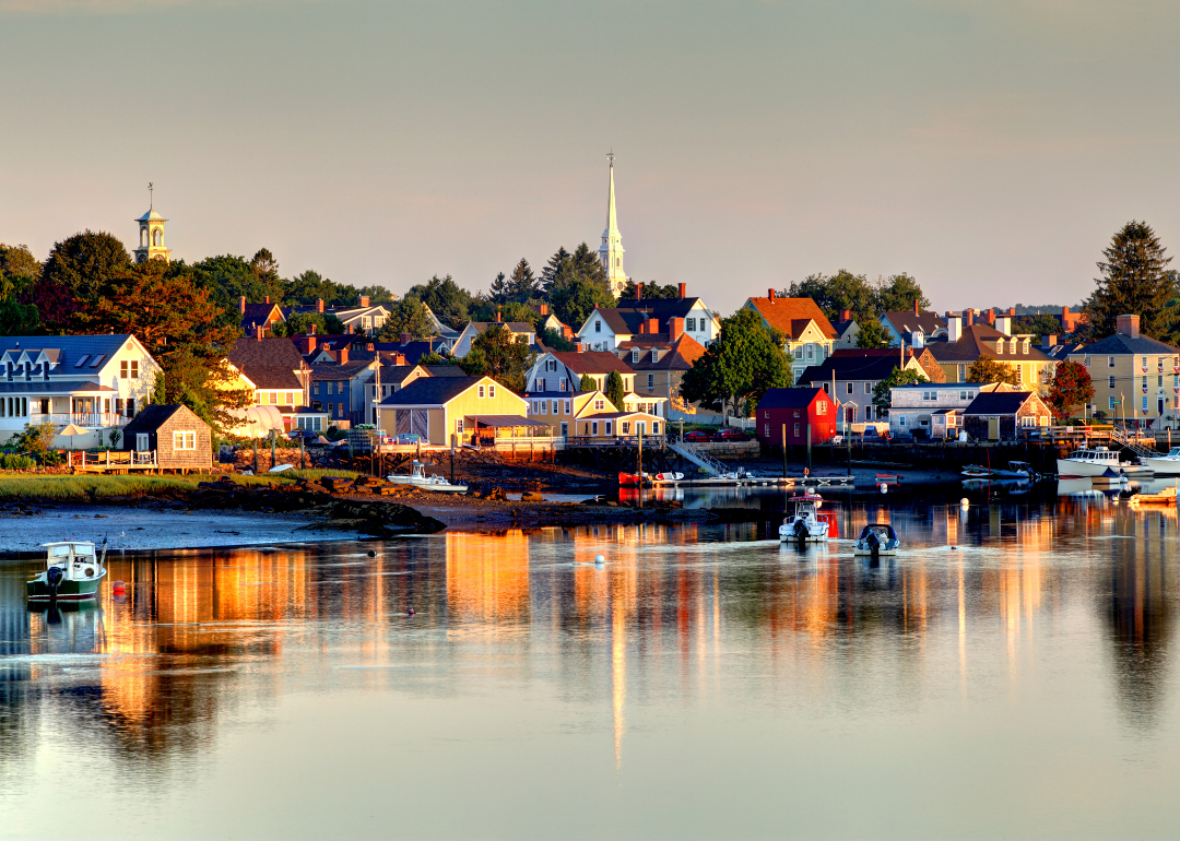 Homes and boats on the water in Portsmouth.