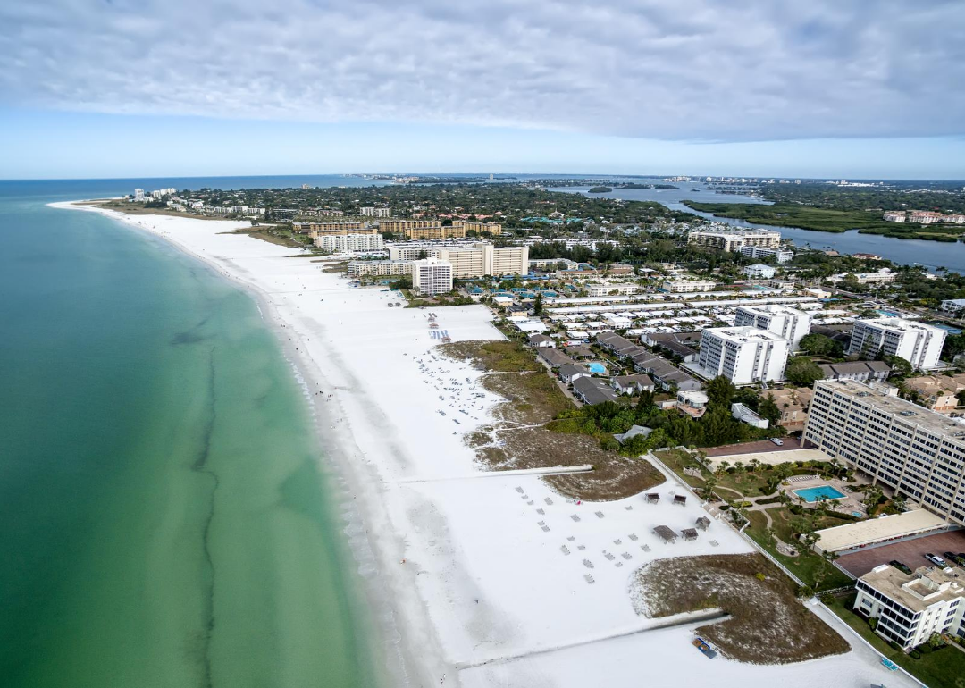 Siesta Key shoreline from aerial view.