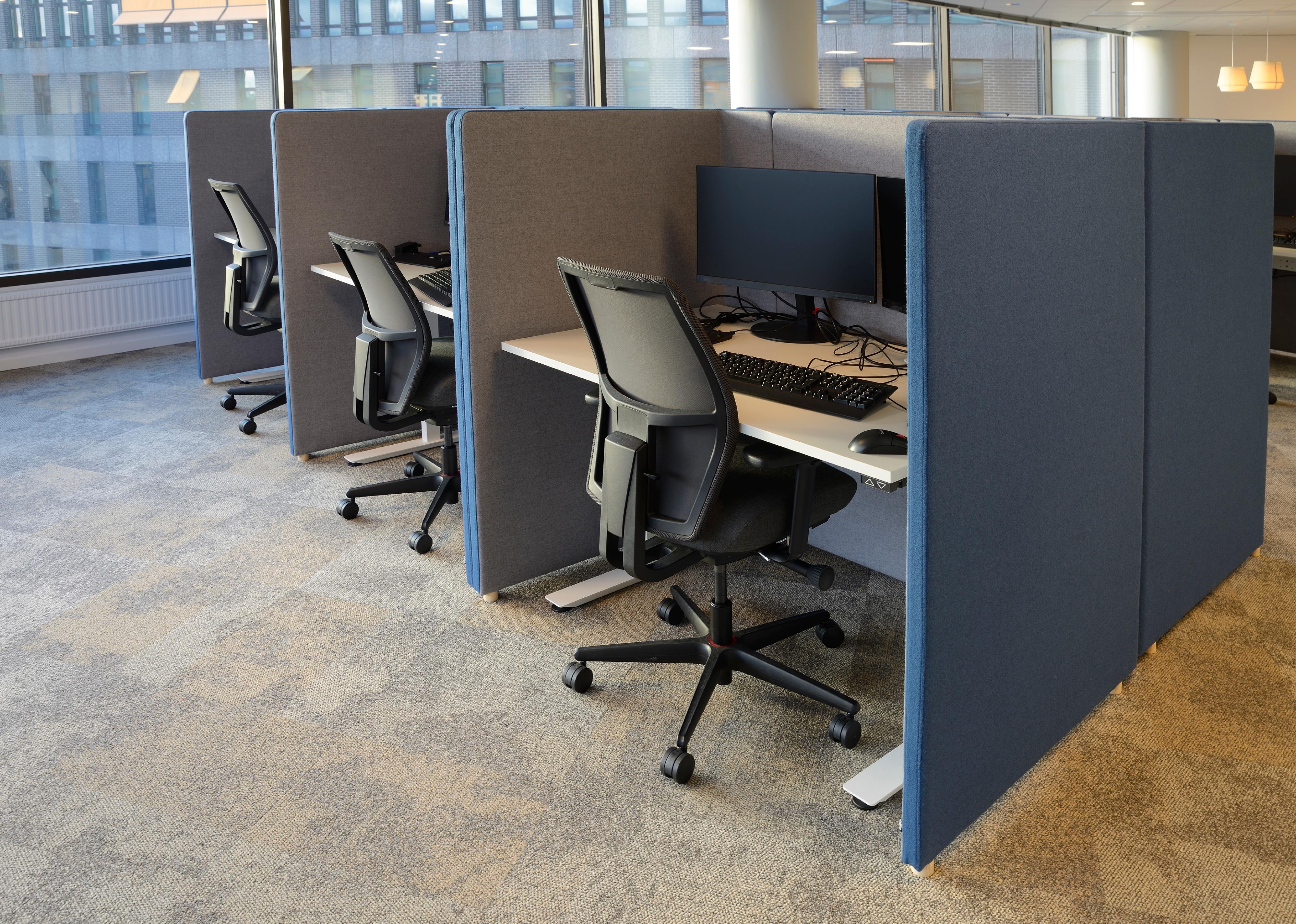 Empty office chairs in a row.