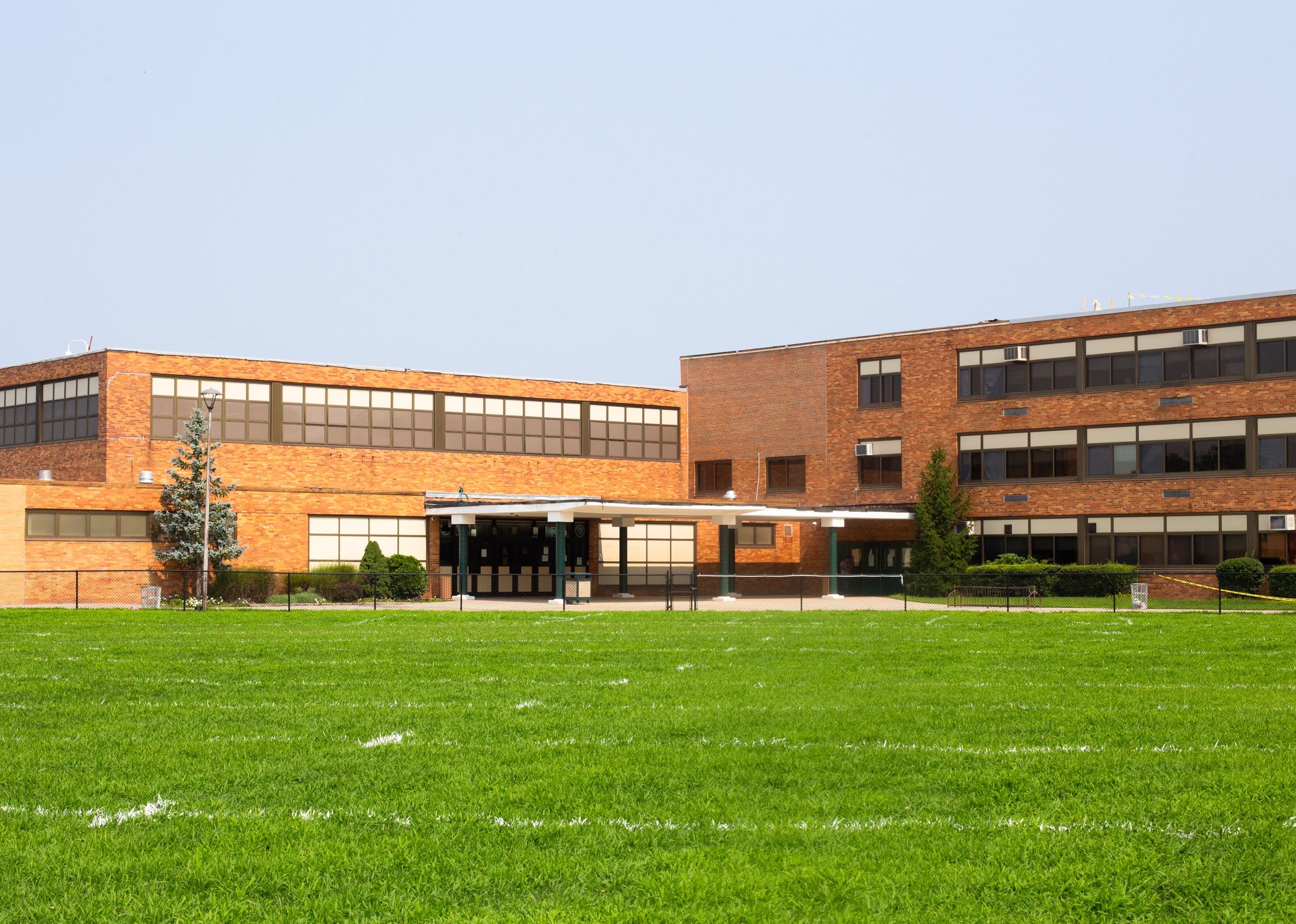 View of typical American school building exterior