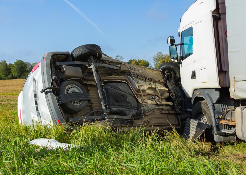 Car after a collision with a heavy truck