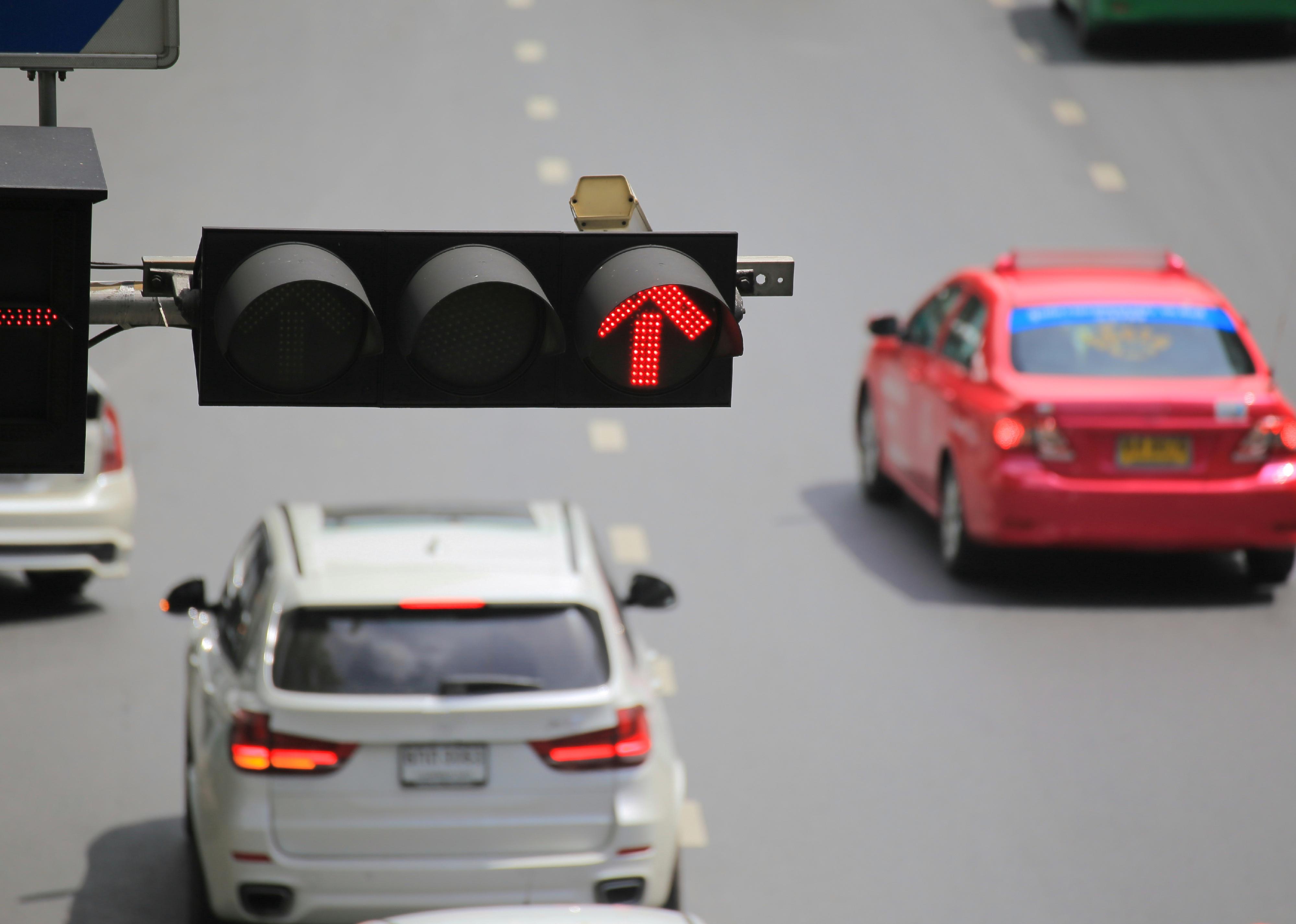 Traffic lights with a red light camera.