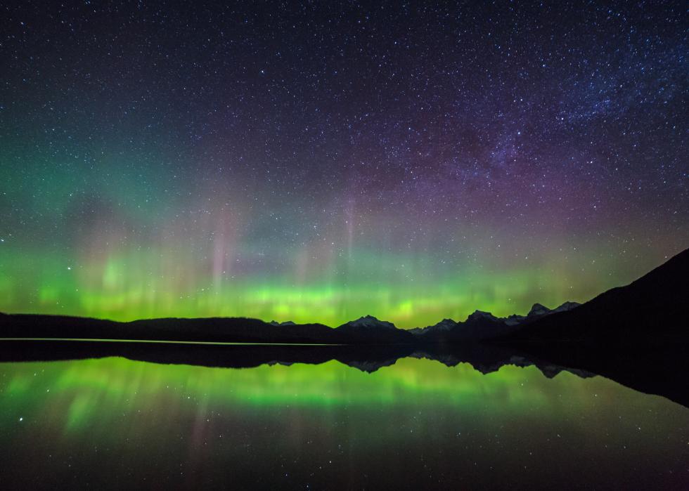 Aurora borealis over Glacier National Park.