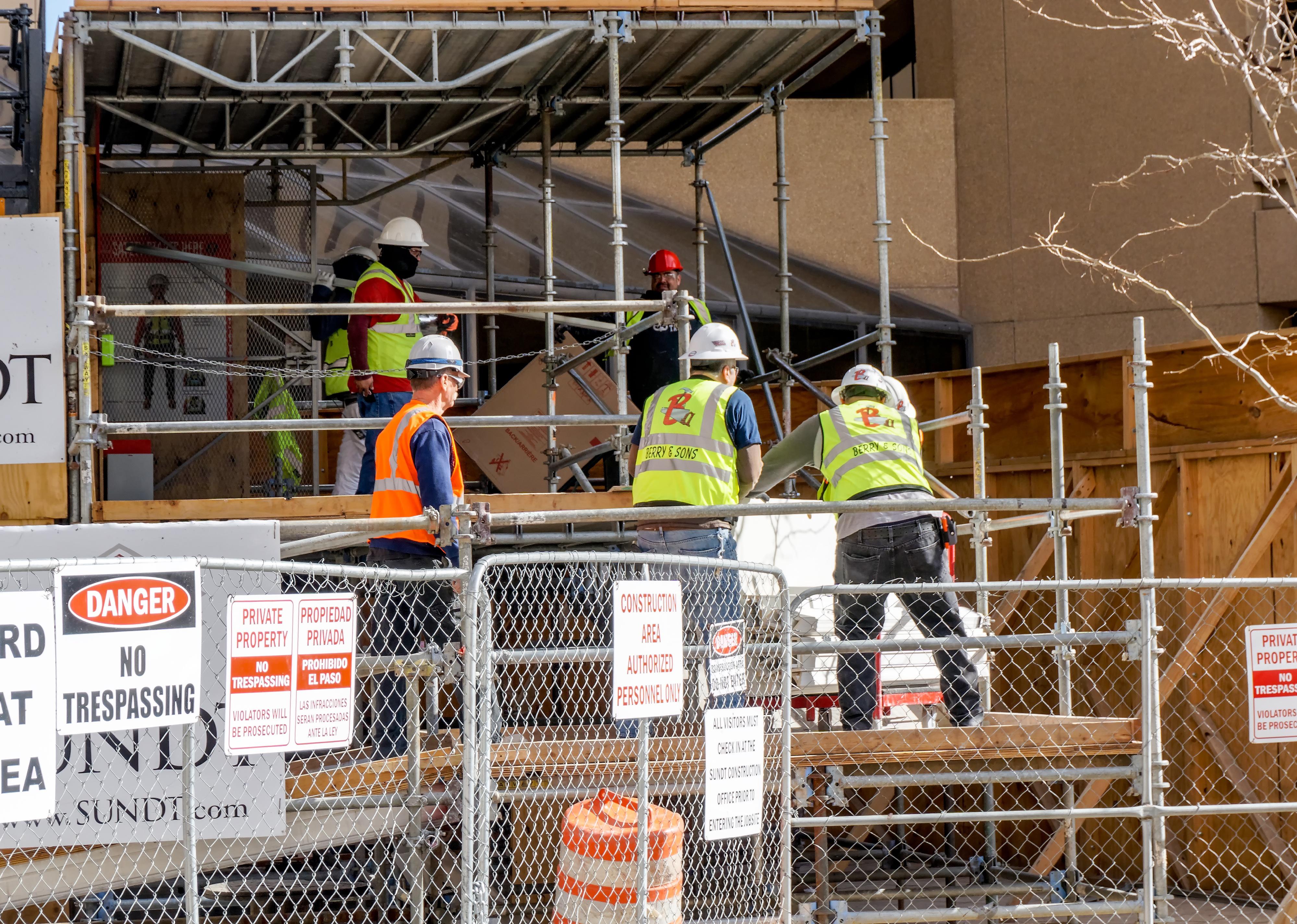 Construction workers in downtown El Paso, Texas