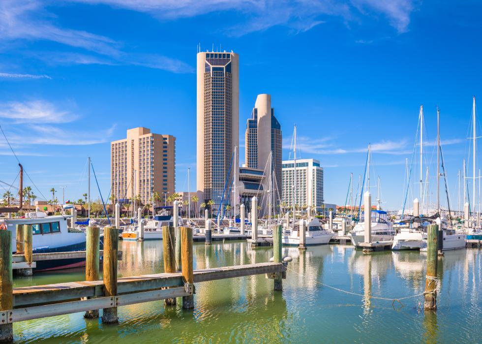 Corpus Christi skyline on the bay in the day.