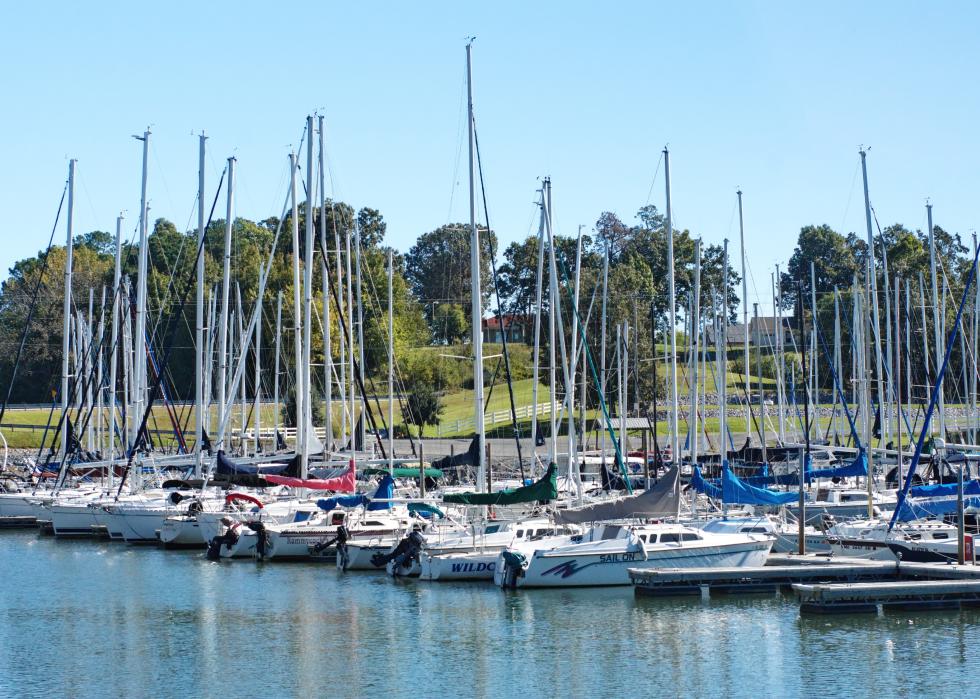 Sailboat marina on the bank of the Ohio River.