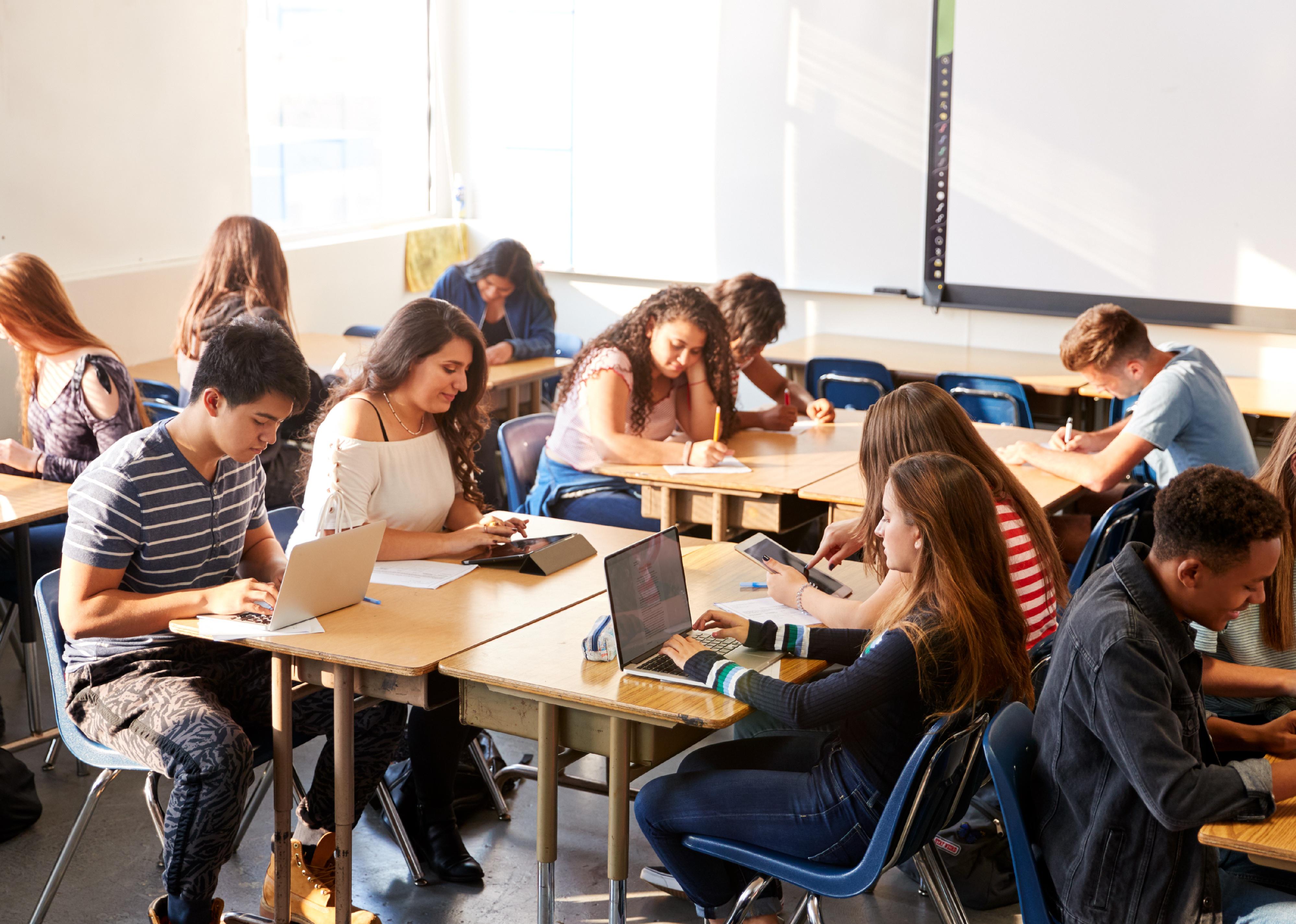 Wide angle of a classroom full of students
