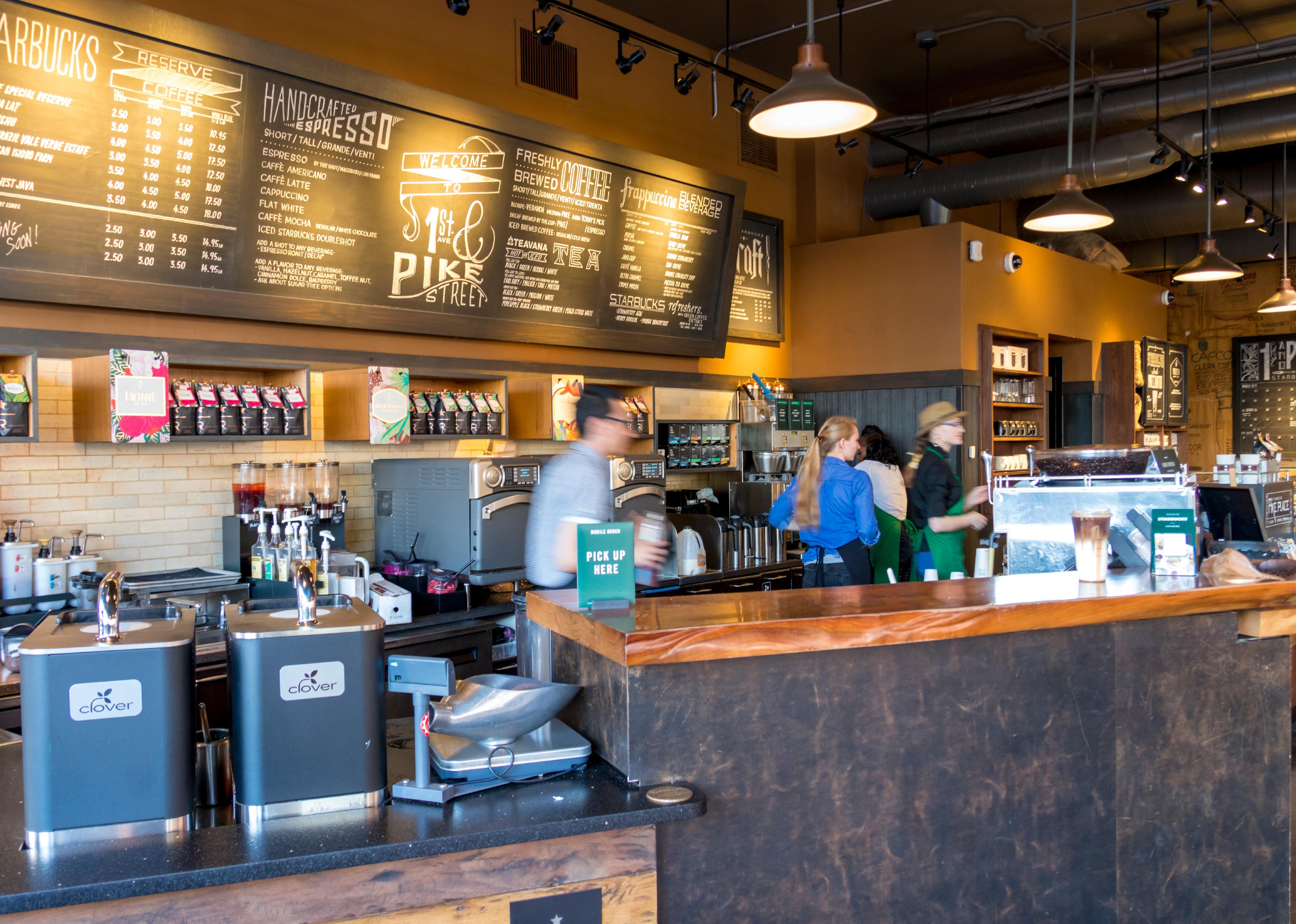 Starbucks employees working