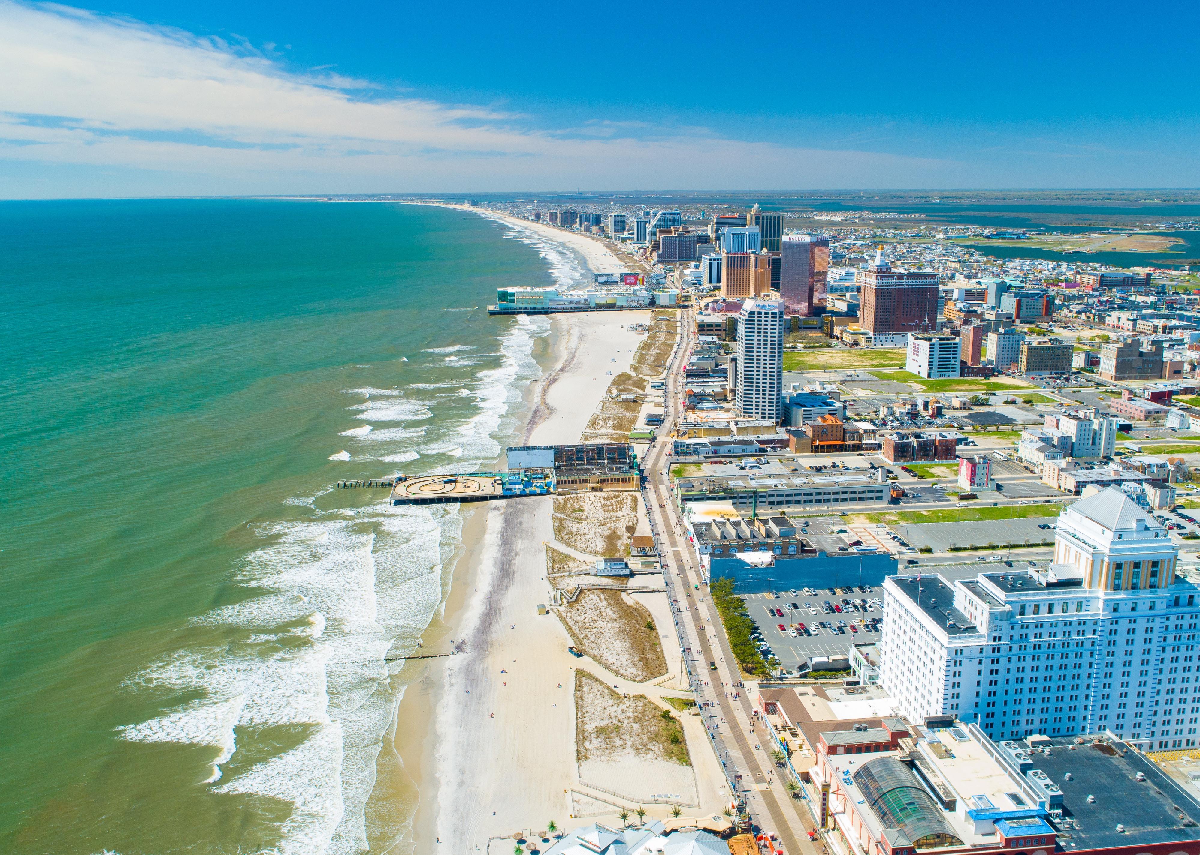 Aerial view of Atlantic City boardwalk.