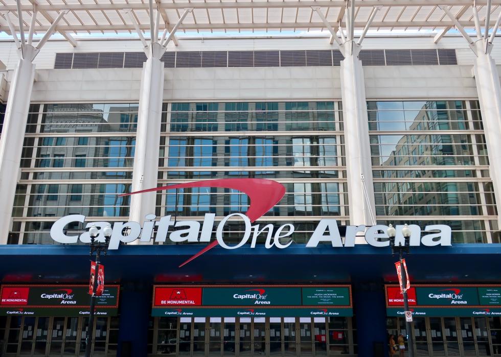 CAPITAL ONE ARENA sign at entrance to stadium