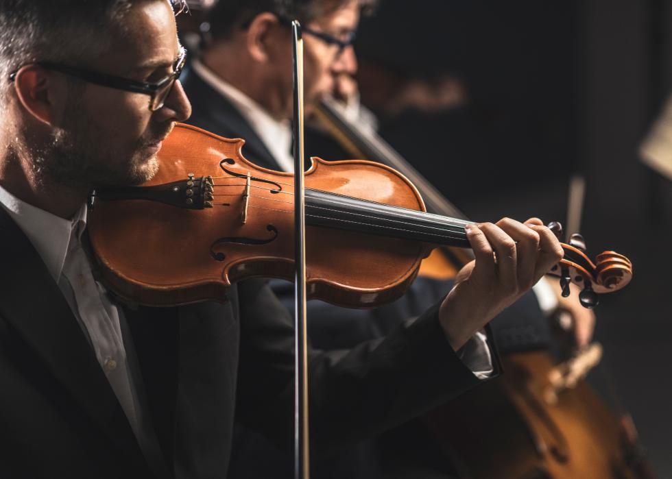 Professional symphonic orchestra performing on stage