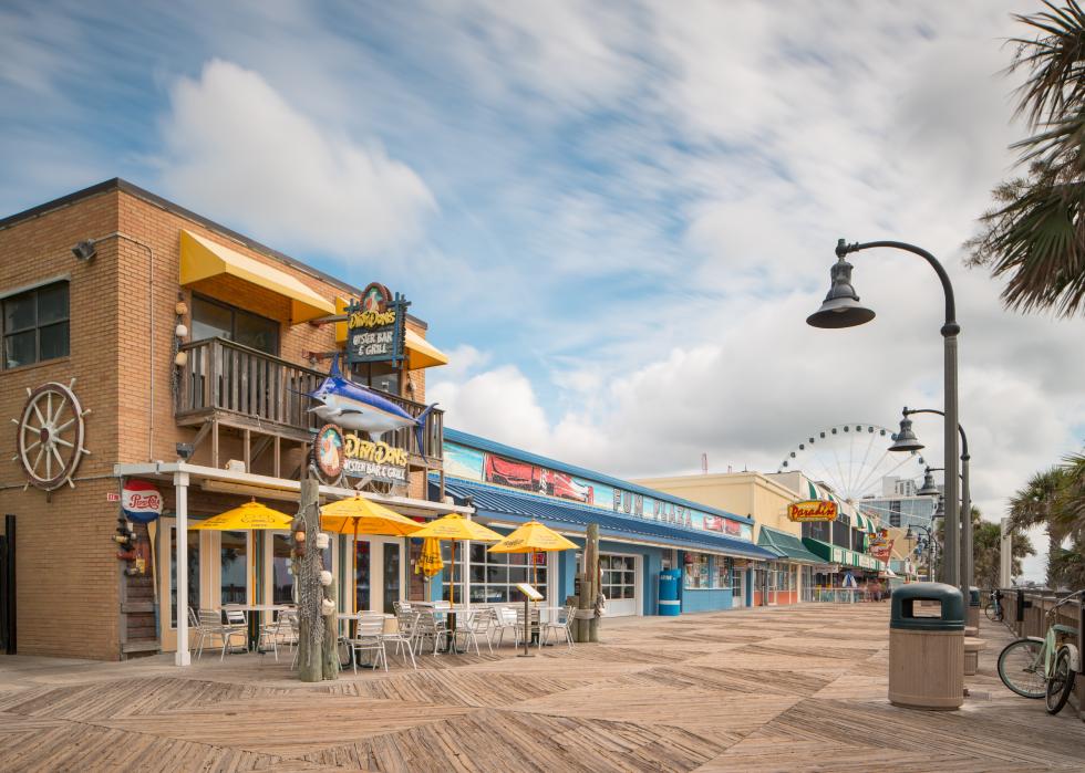 Boardwalk and restaurants.