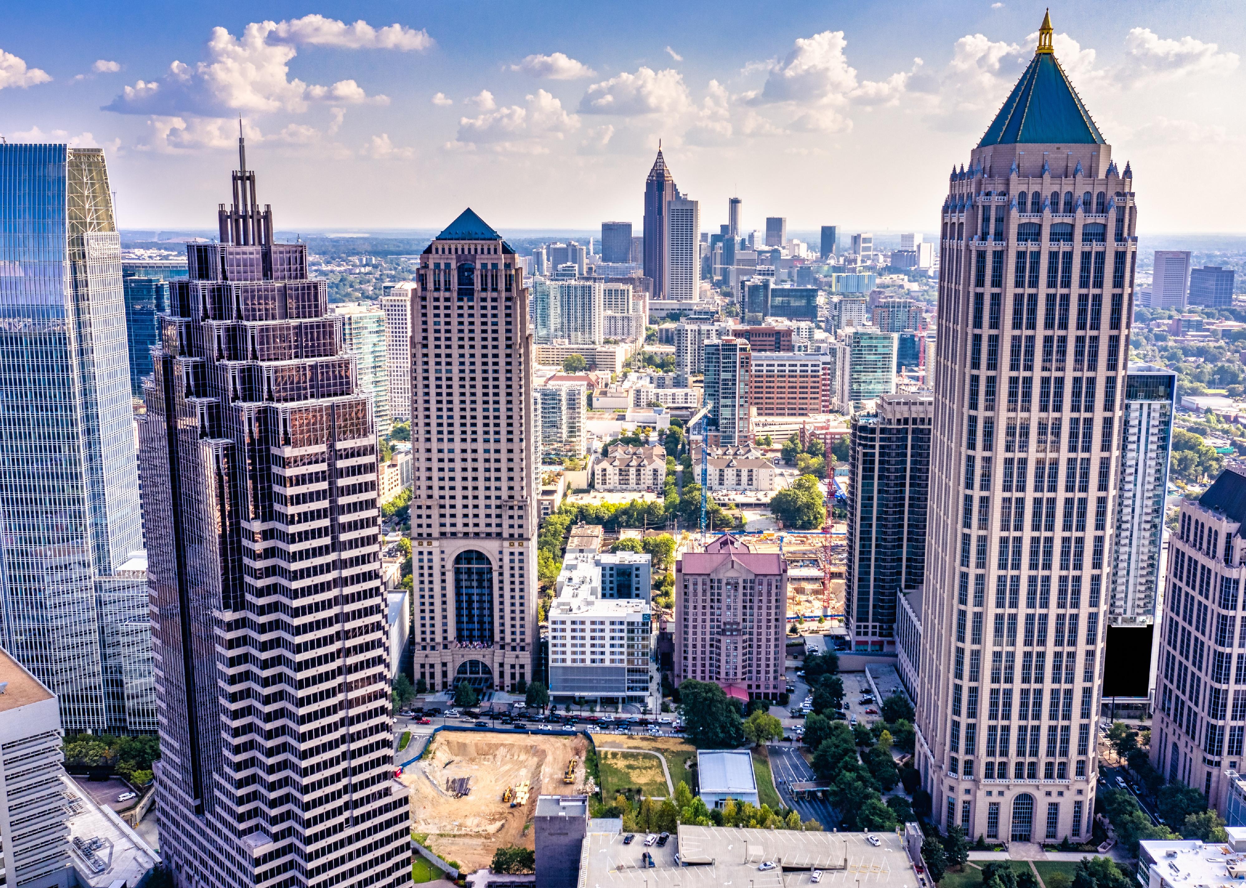Aerial view downtown Atlanta skyline