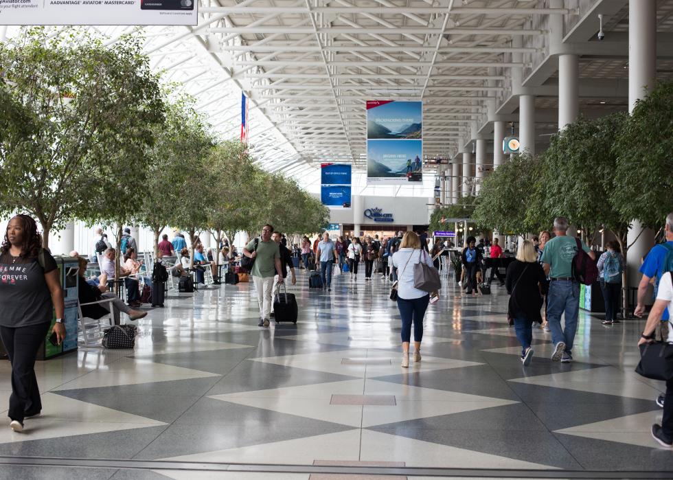 Busy travelers in the Charlotte Douglas International Airport.