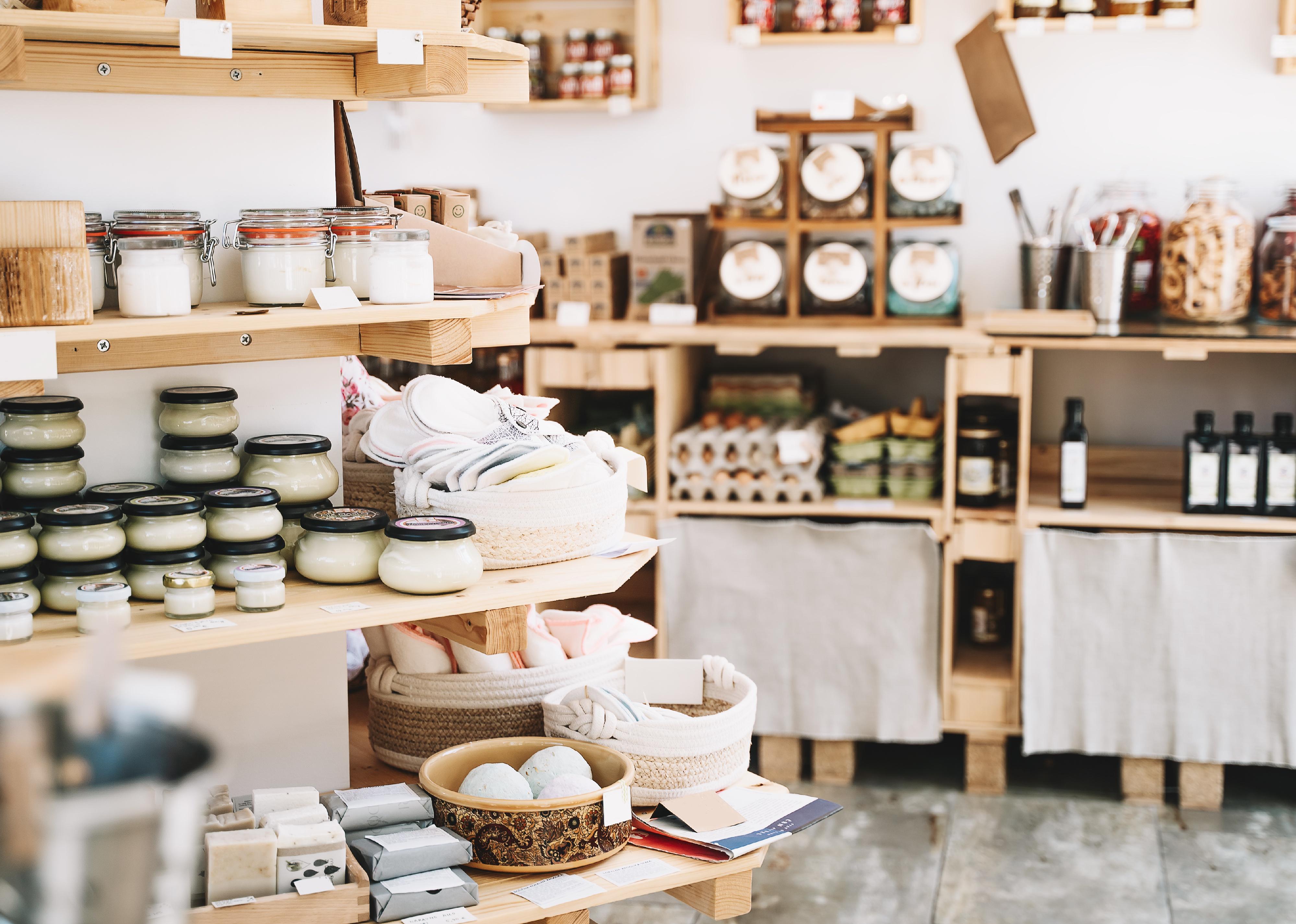 Zero waste shop interior details.