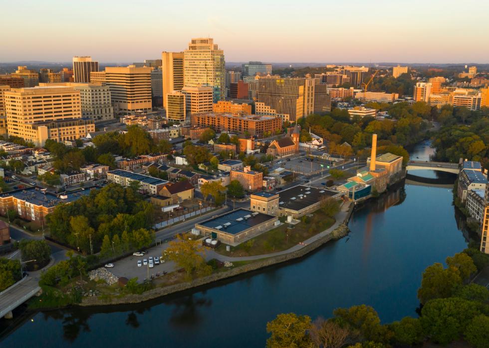 Aerial view of Wilmington waterfront.
