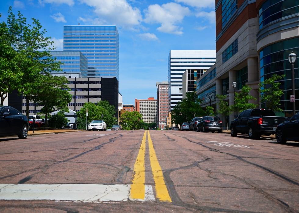 Looking down a street in Clayton, Missouri.