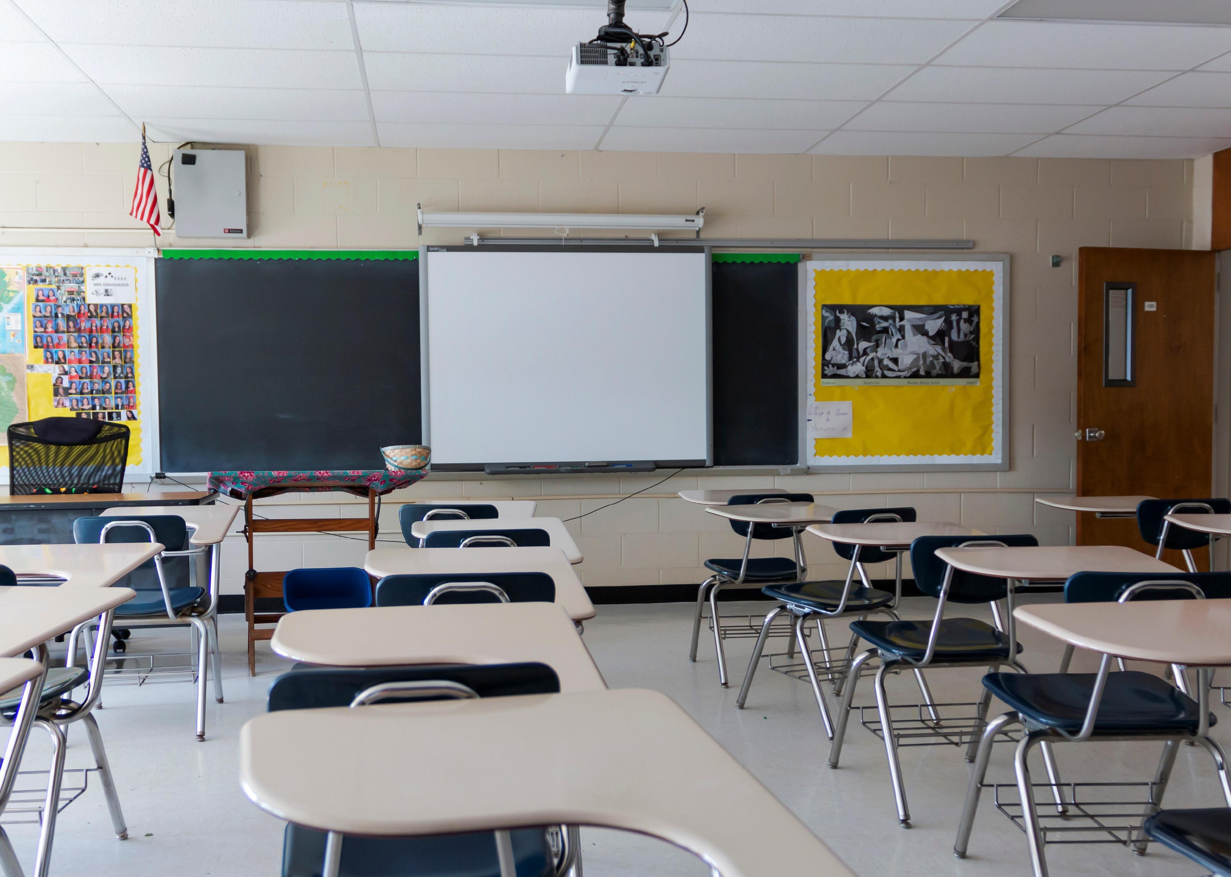 Empty high school classroom