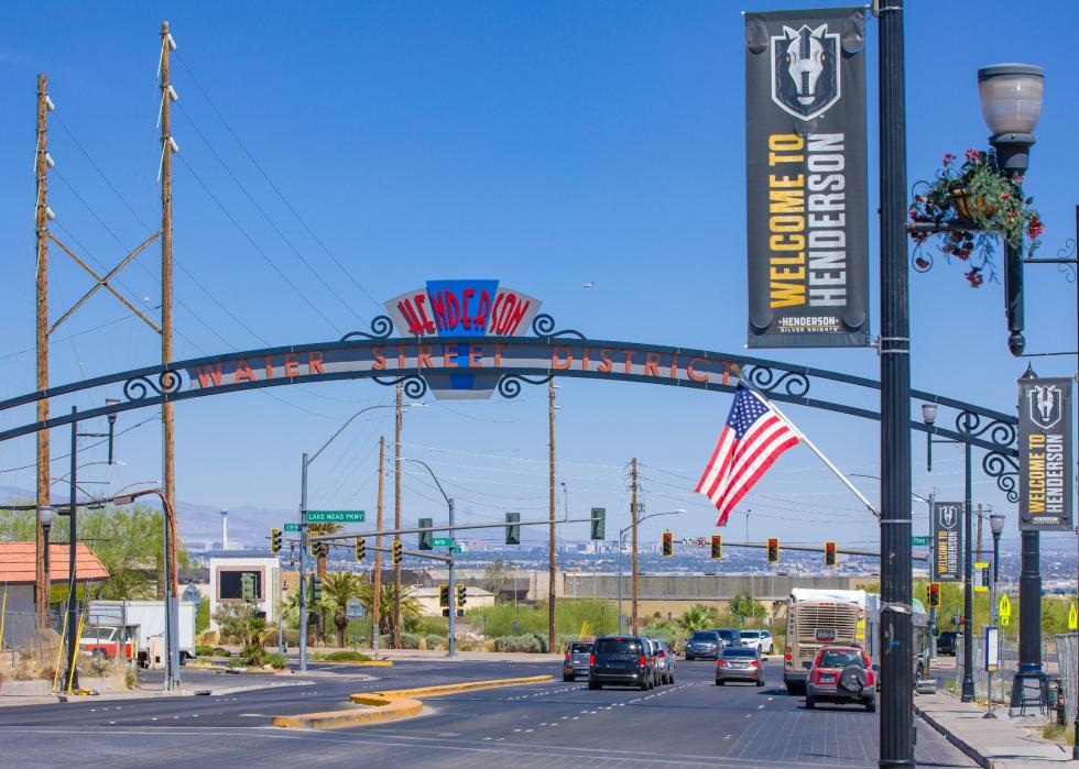 Water Street District Welcome Archway in Henderson.