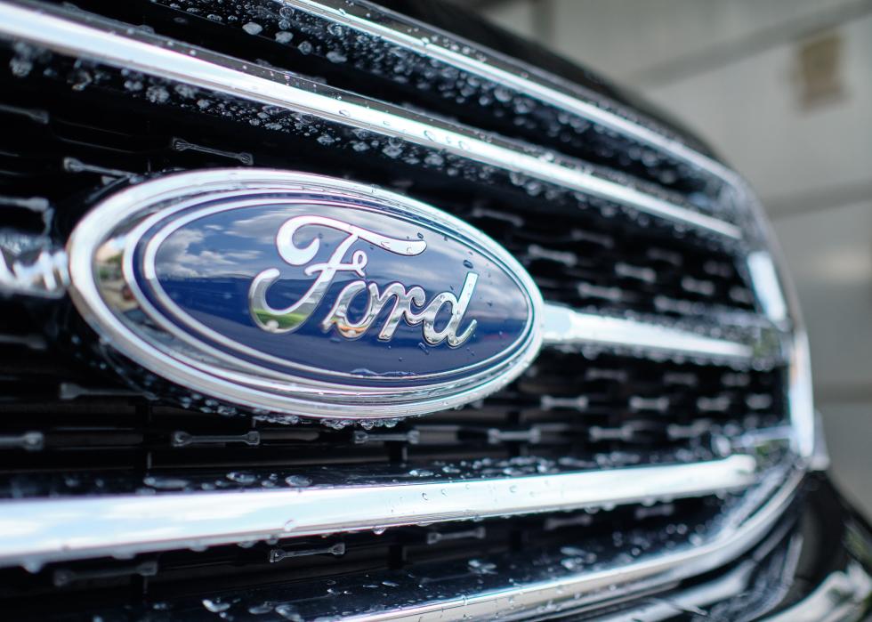 Front grill of Ford pick up and light truck during car wash.
