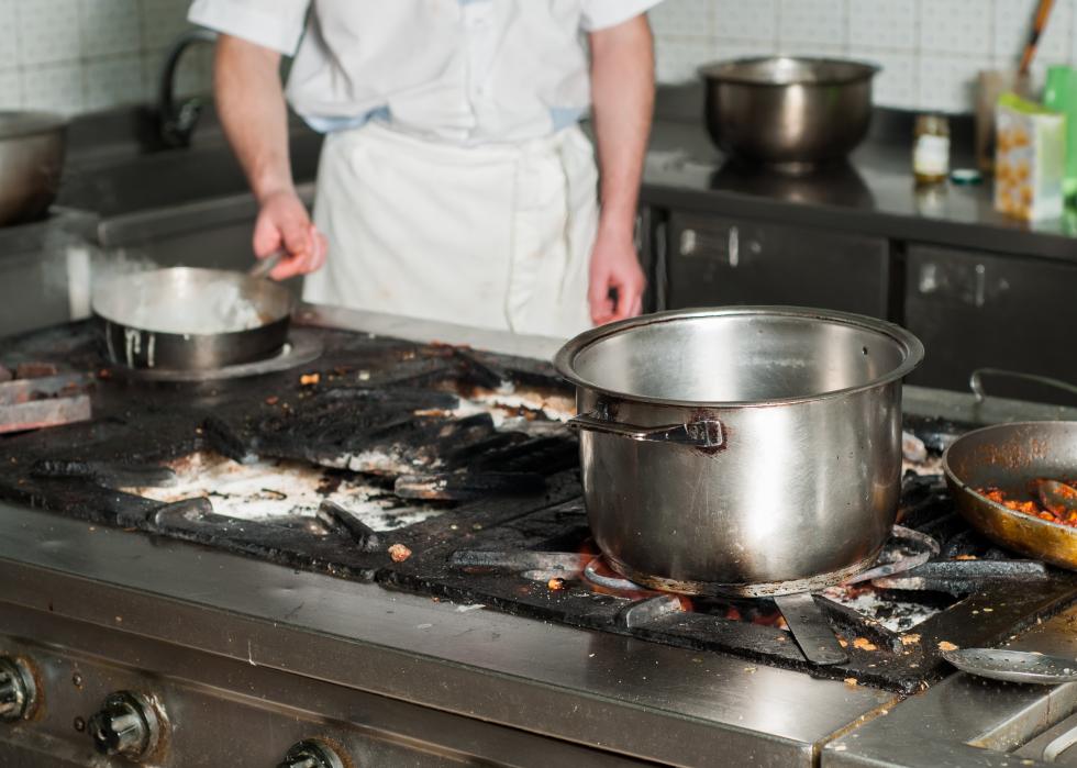 A dirty restaurant industrial kitchen.