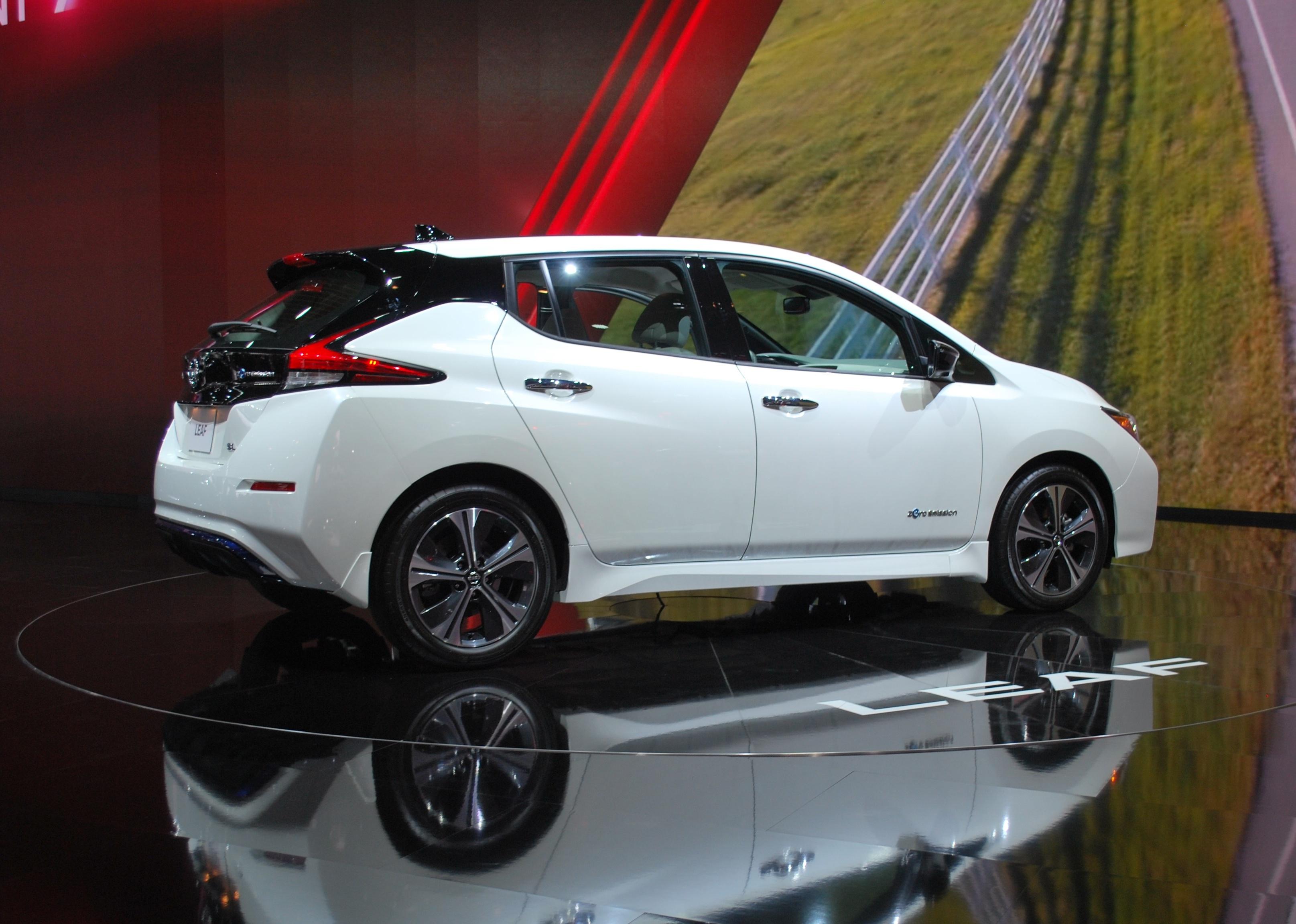 A Nissan Leaf Electric Car at the North America International Auto show.