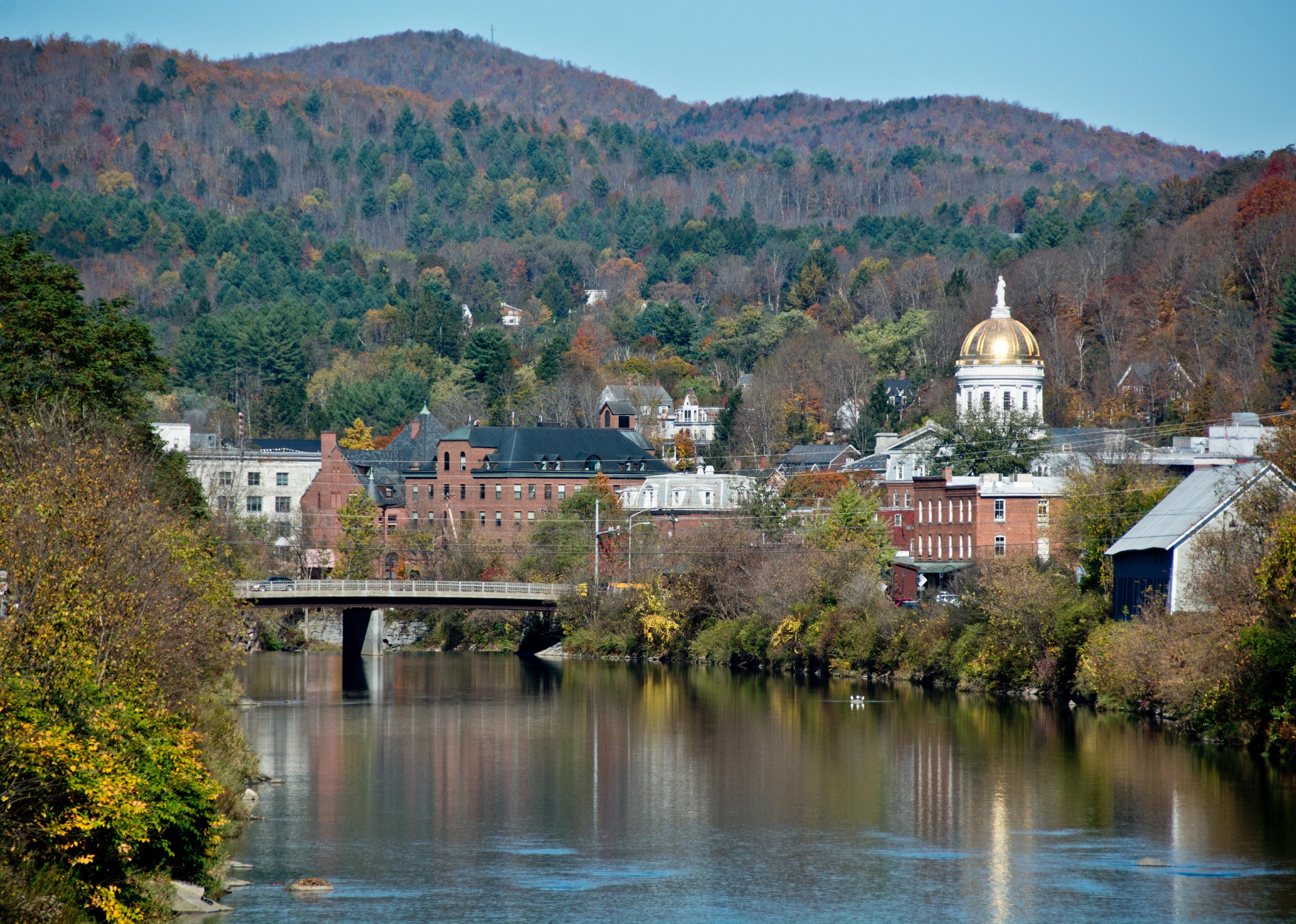 Montpelier, Vermont sits astride the Winooski River in the center of the state.