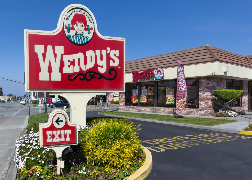 The Wendy's sign outside a Wendy's restaurant.