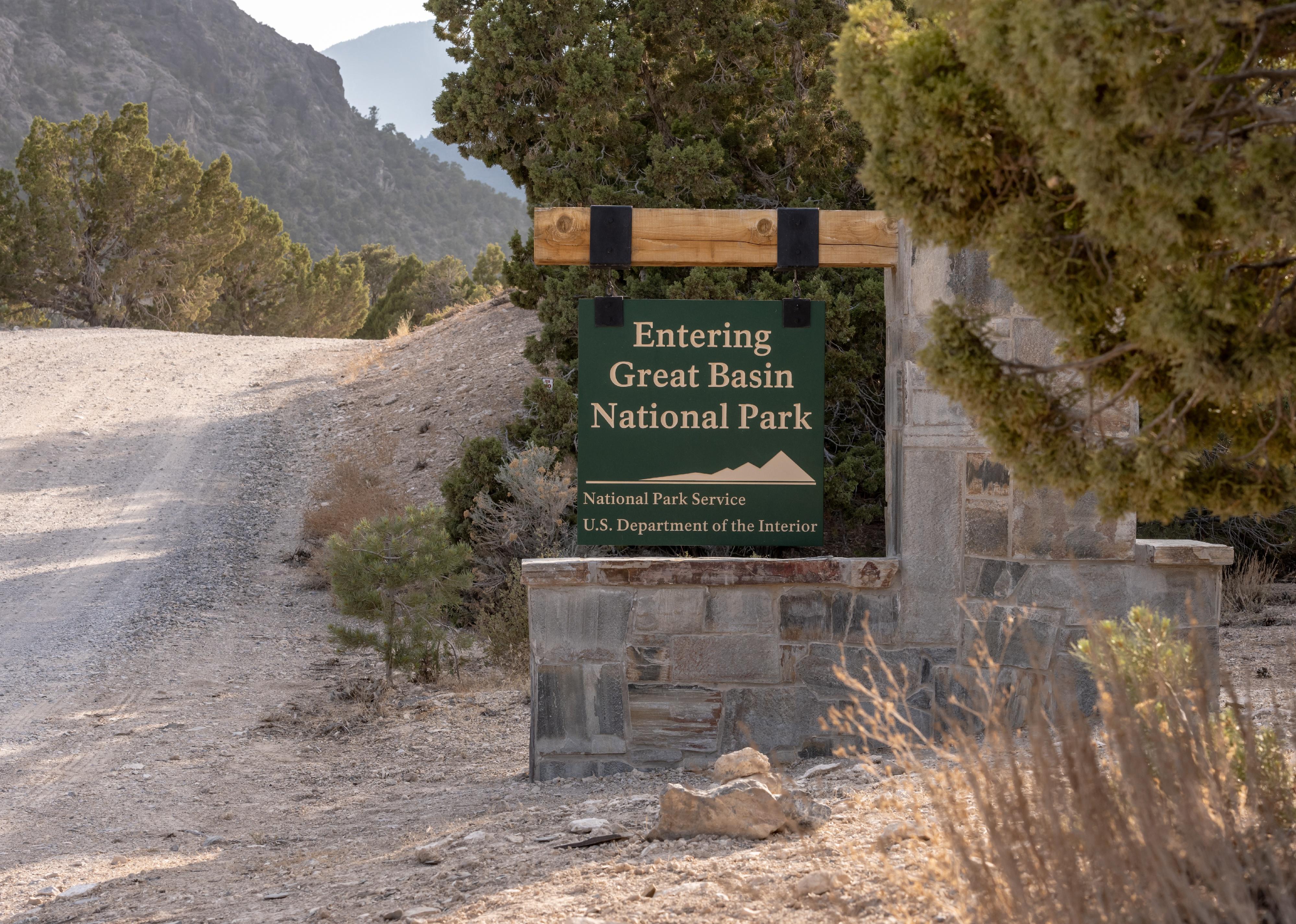 Entering Great Basin sign Next to gravel road in remote section of the park.