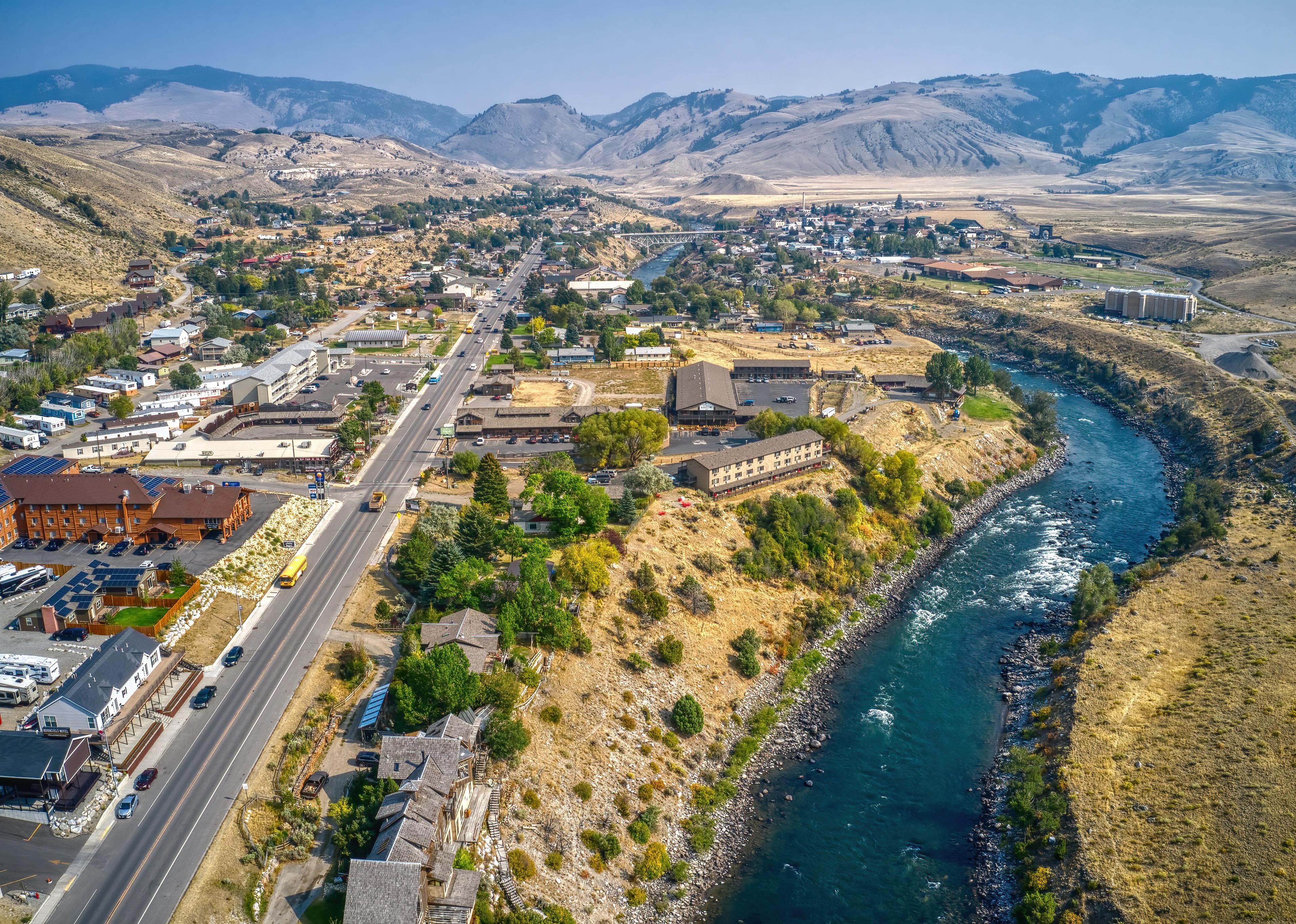 Aerial View of the Town of Gardiner, Montana