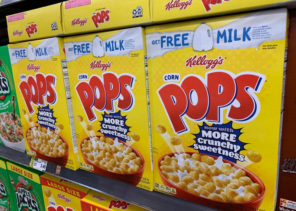 Boxes of Kellogg’s Corn Pops on a Store Shelf.